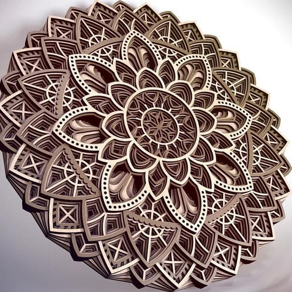 Laser cut multilayer mandala wall art SVG DXF EPS template Glowforge 3D multi layer wooden wall art svg dxf cut plan