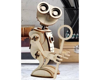 Lasergesneden houten robot 3D-puzzel met montage-instructie SVG DXG EPS cricut glowforge Instant download