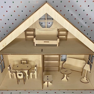 Laser Cut Dollhouse With Furniture DXF SVG DWG Eps png pdf ai
