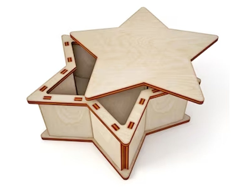 Laser cut wooden star box template Glowforge box svg cricut Wooden box dxf cut plan vector for laser cnc pattern instant digital download image 1