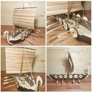 Laser Cut  Viking boat - Ship dxf svg cdr ai Vector-wooden ship puzzle instant download