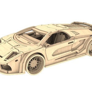 3D car model puzzle Lamborghini Laser cut files with assembly instruction Cnc router plans DXF PDF CDR Svg vector Instant download