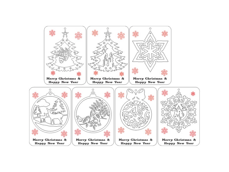 Cartes de Noël et du Nouvel An découpées au laser modèle svg Glowforge Cartes de bonne année ensemble dxf fichier découpé au laser Cricut svg modèle de plan vectoriel image 2