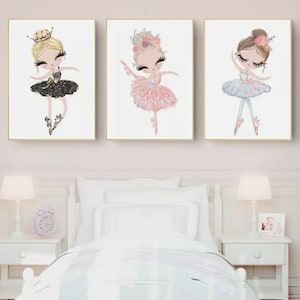 Juego de 3 carteles prima bailarinas decoración de ballet princesa habitación de niñas decoración femenina decoración de pared infantil decoración del hogar formato A4 21 x 30 cm