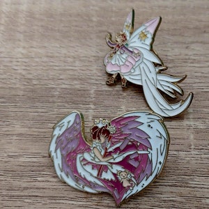 Anstecker Sakura 2er Set Big Sakura the card captor Kerberos weiß rosa Brosche Deko Mode Anstecker Taschen Kleidung