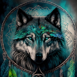 Diamond Painting 30x40 Fantasy Wolf Dreamcatcher Mystery Wolf Indian Dreamcatcher Green Blue Feathers Square Stones Full Pictures Hobby Crafts