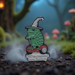 Magic Frog Enamel Pin – Off to Commit Tomfoolery Brooch – Funny Wizard Frog Pin – Cute Meme Gift, Backpack Jacket Small Pin
