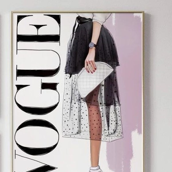 Poster Vogue Print Wohndekoration Paris Coco Lila Mode Art Rosa Pastellfarben A4 Format Wanddekoration Mode Fashion Dekoration Home Trends