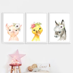 3er Set Poster Bauernhof 21x30 Kinderzimmer Tier Babys Küken Schweinchen Esel Dekoration Spielzimmer Wanddekoration Deko Home Trend Kinder