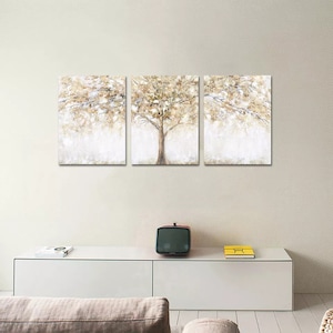 Poster Set je 40x60 3er Set Minimalistischer Baum Malerei Kunstdrucke Weiß Creme Landschaftsmalerei Wanddekoration Wohndekoration