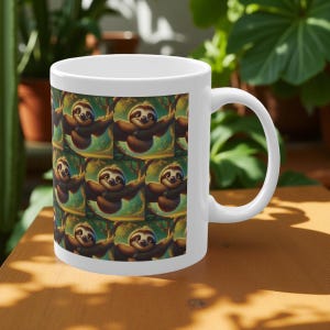 Cute Sloth Mug - Ceramic Mug 11oz Comic Art Sloth - Gift Idea Office Mug for the Fastest Employee - Funny Mug