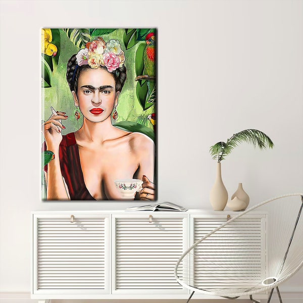 Poster 50x70 Frida Kahlo Dolce Vita Poster Kanarienvögel Boho Dekoration Wanddekoration Kunstdrucke  Bilder Mode Print Wanddekoration