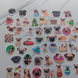Sticker Set Mops Pugs Puglife Möpse lustig Süße Hunde Pug Lady Boy Geschenk 50 Stück Hobby Sticker Scrapbook Stück Freizeit DIY Basteln