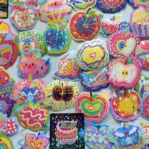 50 Glitter Vinyl Apple Stickers Set – Fantasy Fairground Aesthetic Fruit – Colorful Cute Apple   Laptop Stickers  “An Apple a Day is Fun”