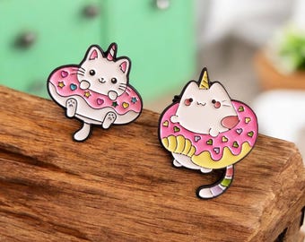 Badge Set Cute Cats Caticorn Cats Unicorns Candy Cats white pink Donut Cat Decoration Fashion Badge Bags Clothing Pin Cute Kitty