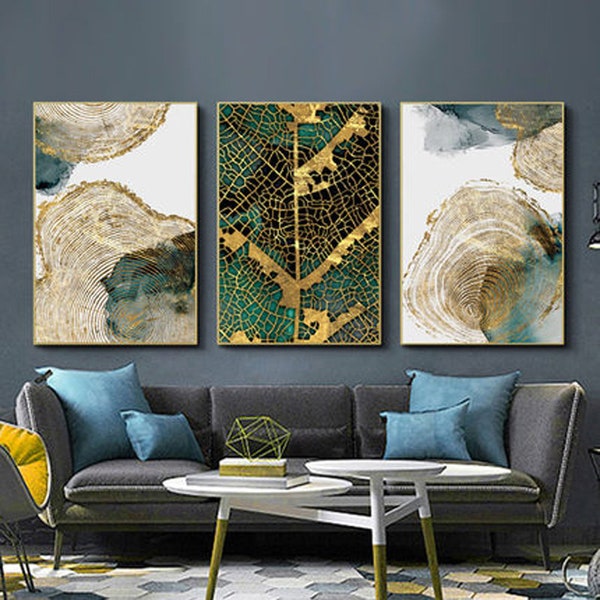 Poster 50x70 Moderne Kunst Natur Motive Baumstamm Lebensringe Blau Grün Golden Moderne Kunst gemustert Drucke Home Trends Deko Flowers