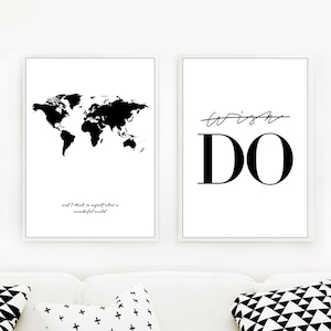 Póster Mapa del mundo Negro Blanco Juego de 2 Wish DO Póster brillante A4 Moda Tendencias del hogar Impresión de decoración de pared Impresiones de moda Impresiones de moda Impresiones de moda