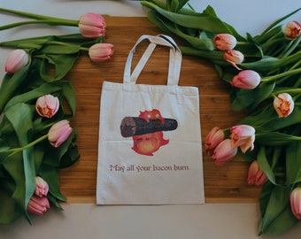 Canvas Tasche Einkaufstasche Kleiner Feuergeist Cal May all your bacon burn Jutetasche doppelseitiger Druck Shopping bag