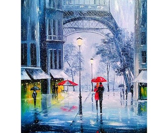 Diamond Painting 5d Erwachsene Set 30x40 Paris im Winter Eifelturm Blau Winterlich Romantik Runde Steinchen Vollbilder Hobby Basteln DIY Kit