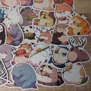 Stickerbomb große Dicke Chubby Tiere am Essen Ramen Shark 50 Stück Pinguine Katzen Süße  Scrapbook Stück Freizeit DIY Cute Animals Cartoon