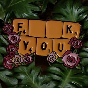 Badge I love you very much Badge Pin F ck you Scrabble Words dots with flowers Badge bags clothing decoration pin funny approx. 2 x 3 cm