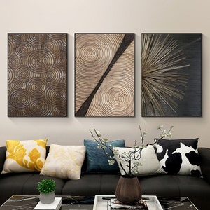 Poster 40x60 3er Set Abstrakte Kunst Moderne Kreise Creme Beige Baumringen Optik Trend gemustert Drucke Home Trends Deko Art