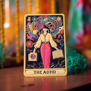 Anstecker XL Pin The ADHD Tarot Karten Art Bunte Spirale aus Gedanken ADHS Hyperaktivität Geschenkidee Freundin Impulsivität :-)