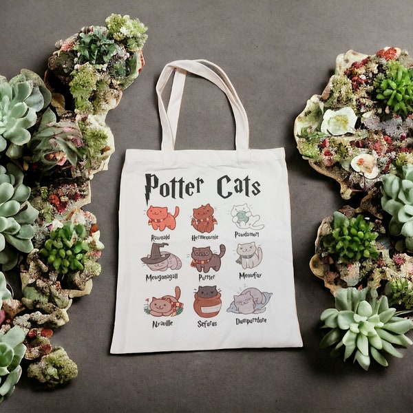 Canvas Tasche Einkaufstasche Katzen Magic Cats Potter Cats Katzen Harry Potter Katzen Hermine Harry Ron Jutetasche