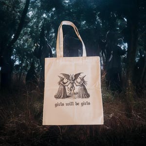 Canvas Tasche Girls will be Girls Hexen Tasche witchcraft Dämonenbeschwörung Demon bag doppelseitiger Print Jutetasche