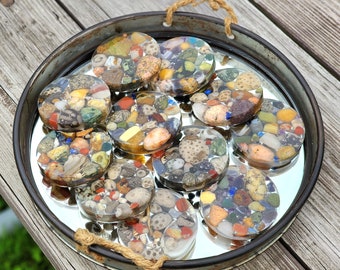 You choose your own coasters! Michigan Petoskey Stone Puddingstone Lake Huron Rocks Stone Resin Coaster
