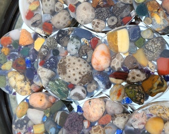 You choose your own coasters! Michigan Petoskey Stone Puddingstone Lake Huron Rocks Stone Resin Coaster