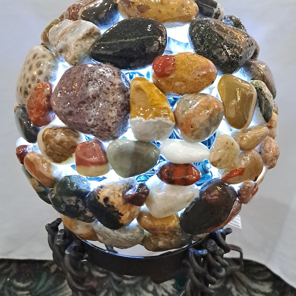 25" Rock Gazing Ball, Globe Light, Petoskey Stone, Puddingstone, Rock Globe, Indoor Outdoor Rock Light, Rock Decor, Pure Michigan, Unique