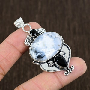 Handmade Dendrite Opal Pendant: 925 Sterling Silver Gemstone Jewelry