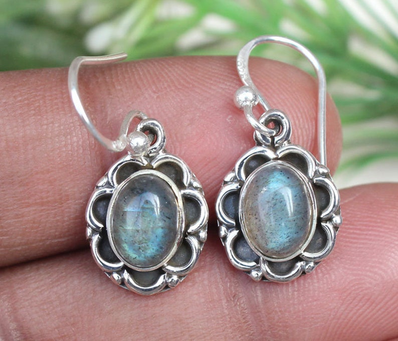 Natural Labradorite Earrings Sparkling Flower Designer Earrings Beautiful Bridal Jewelry Dangle Earrings 925 Sterling Silver Earrings