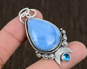 Colgante de ópalo azul en plata de ley 925: regalo de joyería fina