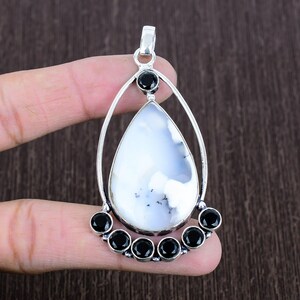 Handmade Dendrite Opal Pendant: 925 Sterling Silver Gemstone Jewelry