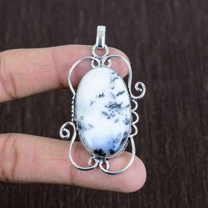 Handmade Dendrite Opal Pendant: Elegant Sterling Silver Jewelry