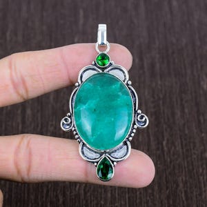 Handmade Emerald Pendant: Tribal Sterling Silver Jewelry