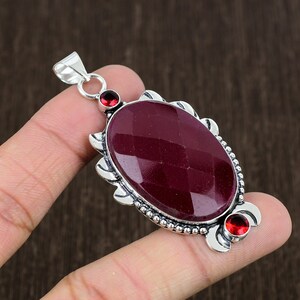 Faceted Ruby Sterling Silver Pendant: Handmade Tribal Jewelry