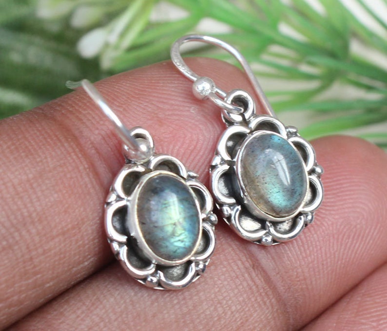 Natural Labradorite Earrings Sparkling Flower Designer Earrings Beautiful Bridal Jewelry Dangle Earrings 925 Sterling Silver Earrings