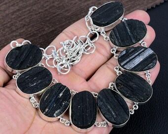 Black Tourmaline Druzy Necklace: 925 Sterling Silver Boho Jewelry