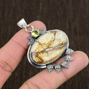 Sterling Silver Picture Jasper Pendant: Handmade Tribal Jewelry