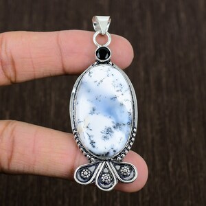 Handmade Dendrite Opal Pendant: 925 Sterling Silver Gemstone Jewelry
