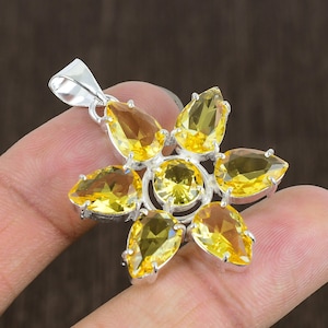Faceted Citrine 925 Sterling Silver Pendant - Tribal Style