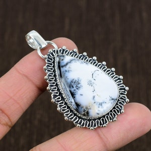 Handmade Dendrite Opal Pendant: 925 Sterling Silver Gemstone Jewelry