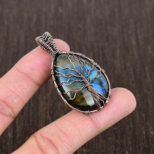 Handmade Labradorite Tree of Life Copper Wire Pendant