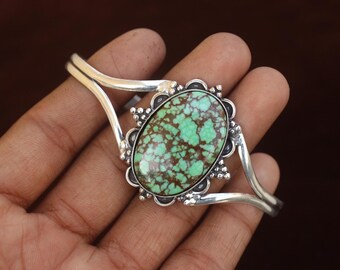 Brazalete de plata 925 maciza con turquesa verde Starling: Joyería con piedras preciosas, brazalete ajustable, regalo para ella.