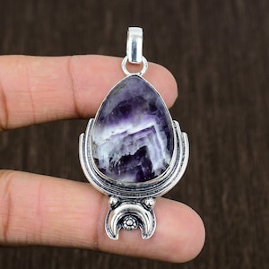 Moon Design Amethyst Pendant: 925 Sterling Silver Jewelry