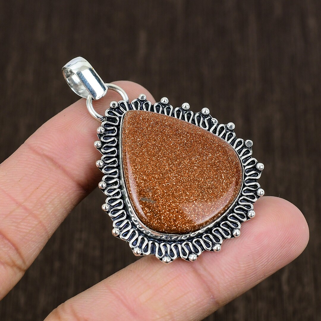 Solid 925 Starling Silver Pendant, Brown Sun Star Gemstone Pendant