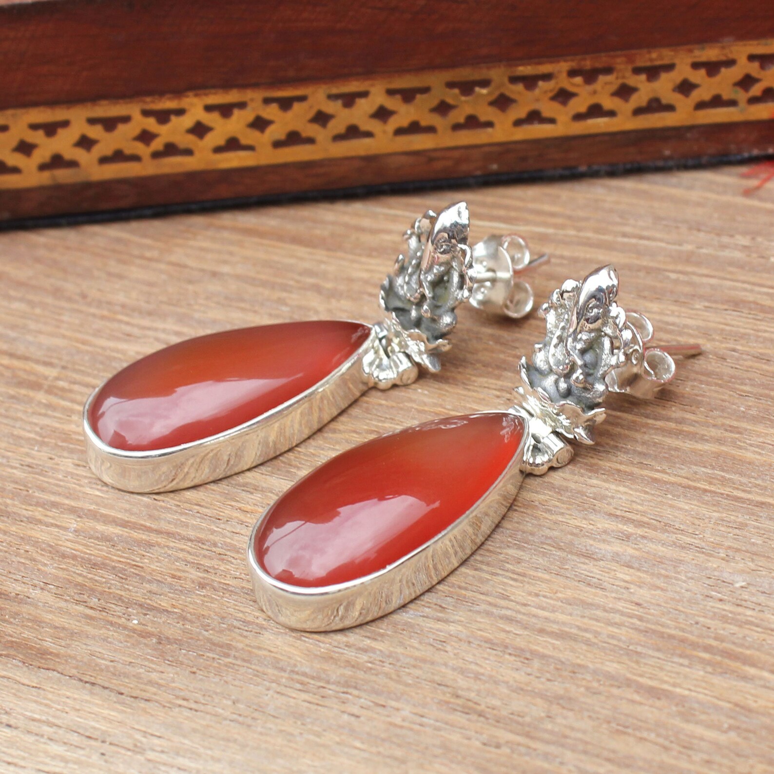 Hindu God Ganesh Earrings Red Onyx Stud Earring 925 Starling Etsy